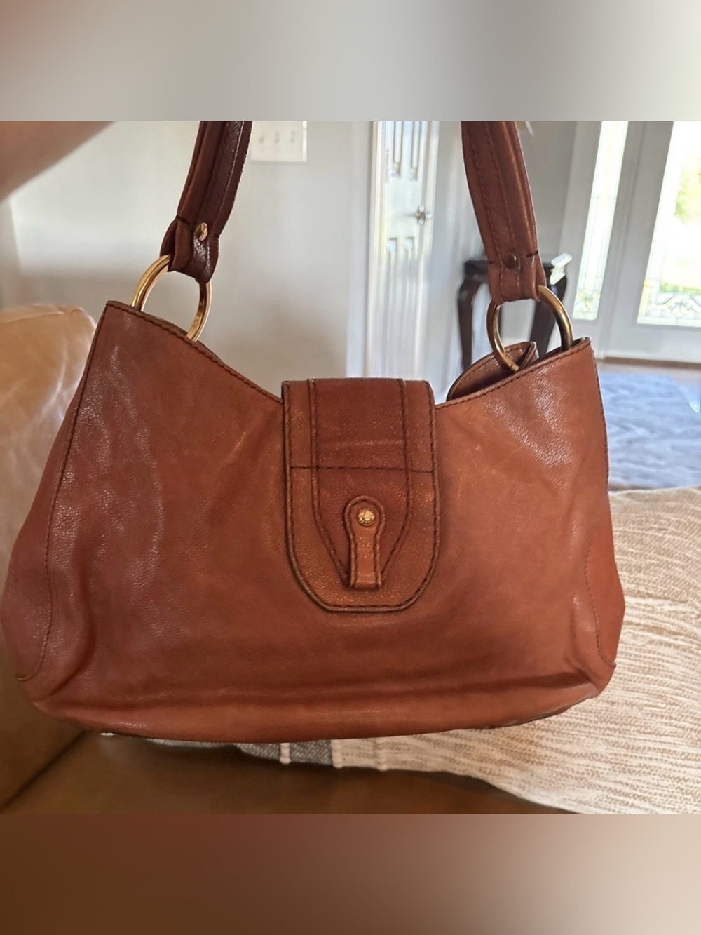 Tod's PEGGY Hobo Brown Grained look Leather Satchel with Gold Hardware - Picture 3 of 17